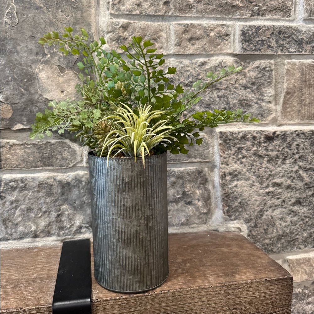 Corrugated Metal Vase with Faux Succulents